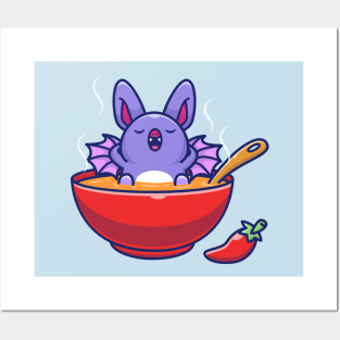 Cute Bat Relax On Soup Cartoon Posters and Art